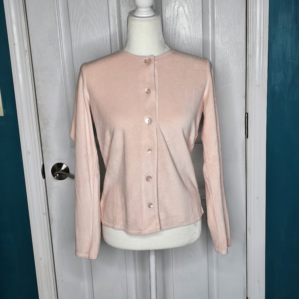 J. Jill Velvet Cardigan Top Small Pink